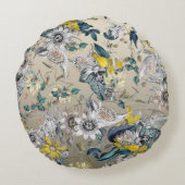 エレガントモダンヴィンテージ金ゴールドグレー黄フローラ ラウンドクッション (裏面)