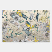 エレガントモダンヴィンテージ金ゴールドグレー黄フローラ ラッピングペーパーシート (正面3)