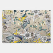 エレガントモダンヴィンテージ金ゴールドグレー黄フローラ ラッピングペーパーシート (正面2)