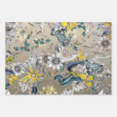 エレガントモダンヴィンテージ金ゴールドグレー黄フローラ ラッピングペーパーシート (正面)