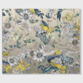 エレガントモダンヴィンテージ金ゴールドグレー黄フローラ ラッピングペーパー (フラット)