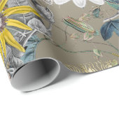 エレガントモダンヴィンテージ金ゴールドグレー黄フローラ ラッピングペーパー (ロールコーナー)