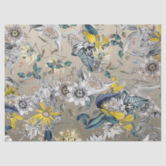 エレガントモダンヴィンテージ金ゴールドグレー黄フローラ 薄葉紙 (正面)