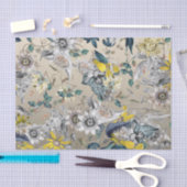 エレガントモダンヴィンテージ金ゴールドグレー黄フローラ 薄葉紙 (クラフト)