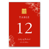 エレガントモダン中国の結婚のフローラは赤 テーブルナンバー (正面)