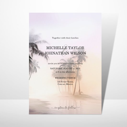 エレガントモダン先ウェディングパームビーチ 招待状