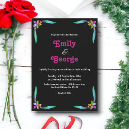 エレガントモダン光沢フェイク箔フローラ結婚ズ 招待状