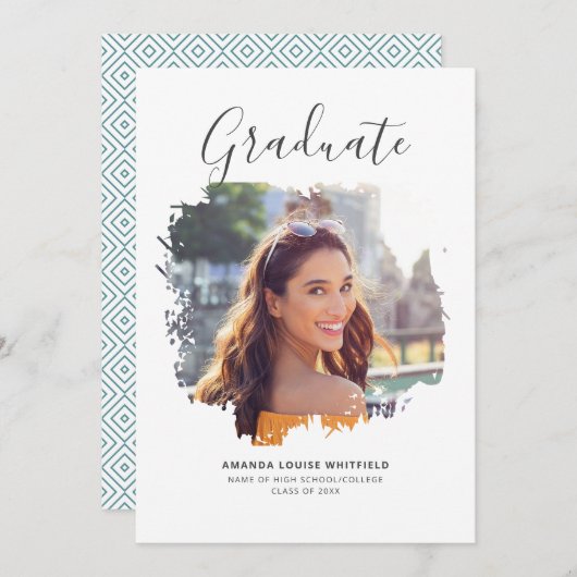 エレガントモダン写真卒業2025パーティー 招待状 (正面/裏面)