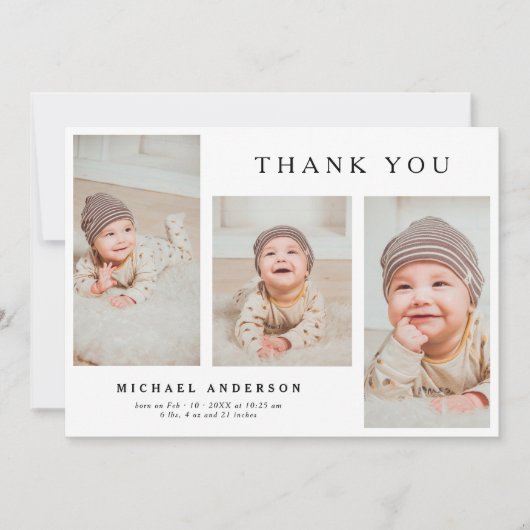 エレガントモダン写真生まれたばかりのベビー感謝してい洋 招待状 (正面)