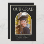 エレガントモダン写真黒アーチ卒業 案内状 (正面/裏面)