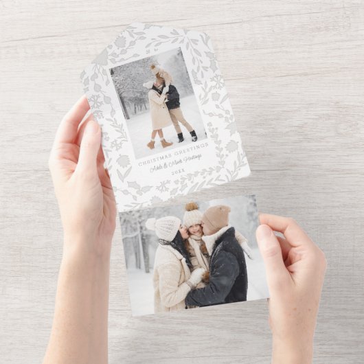 エレガントモダン冬植物写真シルバー オールインワン招待状 (貼ってはがせる)