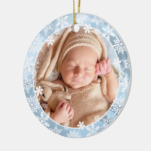 エレガントモダン初めてのクリスマスベビー写真カスタム セラミックオーナメント (左)