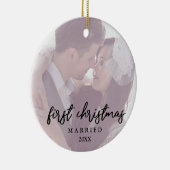 エレガントモダン初めてのクリスマス結婚した写真 セラミックオーナメント (右)