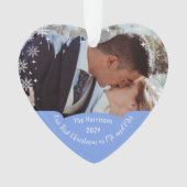 エレガントモダン初めてのクリスマスMr. Mrs. ハート写真 オーナメント (正面)
