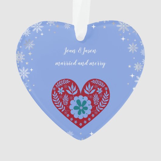 エレガントモダン初めてのクリスマスMr. Mrs. ハート写真 オーナメント (裏面)