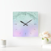 エレガントモダン勾配ミントグリッター紫 スクエア壁時計 (ホーム)