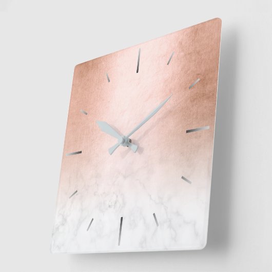 エレガントモダン勾配銅金ゴールド白大理石 スクエア壁時計 (傾斜)
