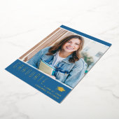 エレガントモダン卒業ブルーフォイルカード 箔招待状 (回転した状態)