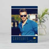 エレガントモダン卒業ブルーフォイルカード 箔招待状 (立ち正面)