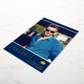 エレガントモダン卒業ブルーフォイルカード 箔招待状 (回転した状態)