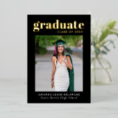 エレガントモダン卒業写真バラ金ゴールド 箔招待状 (立ち正面)