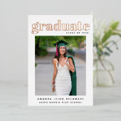 エレガントモダン卒業写真バラ金ゴールド 箔招待状 (立ち正面)