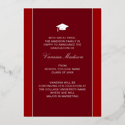 エレガントモダン卒業生 箔招待状 (裏面)