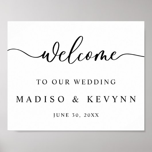エレガントモダン名の結婚歓迎サイン ポスター (正面)