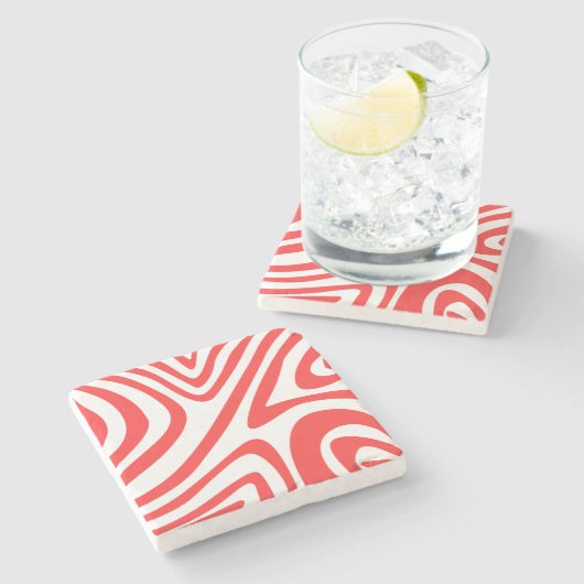 エレガントモダン名門私立校風の赤い波浪抽象芸術 ストーンコースター (横)