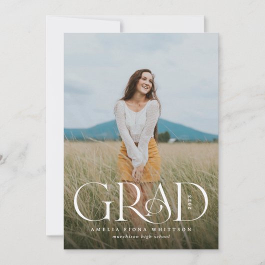 エレガントモダン型オーバーレイ2枚の写真卒業 案内状 (正面)