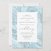 エレガントモダン大理石ブルー結婚シルバー 招待状 (正面)