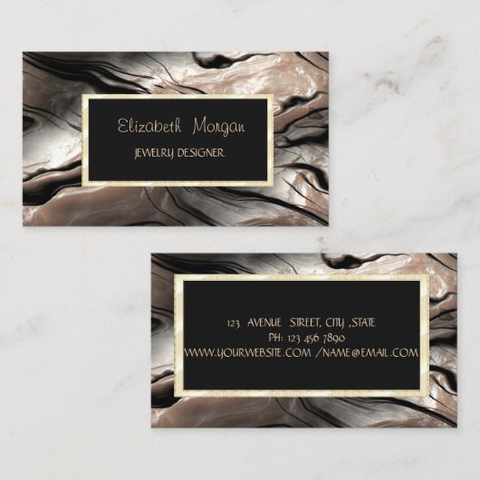エレガントモダン大理石、金ゴールドフレームジュエリーデザイナ 名刺 (正面/裏面)