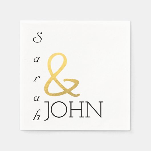 エレガントモダン小フェイク金ゴールド結婚ズ スタンダードカクテルナプキン (正面)