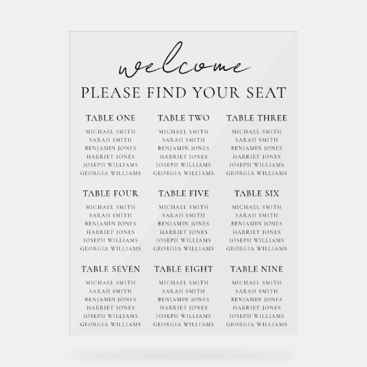 エレガントモダン座結婚席表 アクリルサイン (正面)