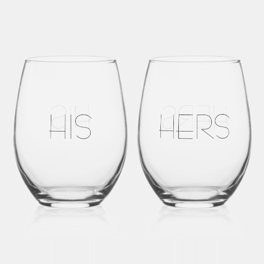 エレガントモダン彼+彼女のカップル' ステムなしワイングラス (裏面)