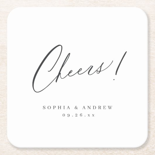 エレガントモダン応援のスクリプ結婚ト スクエアペーパーコースター (正面)