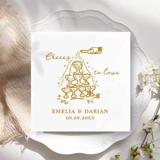 エレガントモダン応援を愛するミニマ結婚リスト スタンダードカクテルナプキン