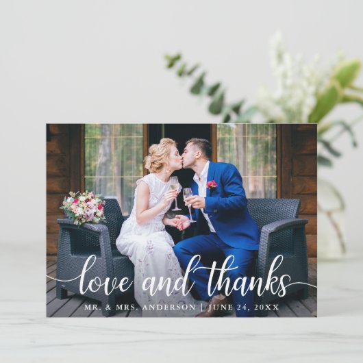 エレガントモダン感謝していScript Loveの結婚写真 サンキューカード (スタンド正面)