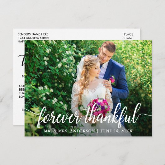 エレガントモダン感謝の言葉を結婚書く ポストカード (正面/裏面)