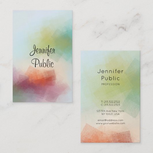 エレガントモダン抽象芸術アート垂直タイポグラフィ 名刺 (正面/裏面)