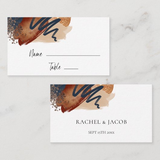 エレガントモダン抽象芸術結婚の プレイスカード (正面/裏面)