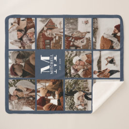 エレガントモダン数々のPhoto Collage Navy Blue シェルパブランケット