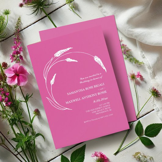 エレガントモダン明るい赤紫色結婚ピンク 招待状