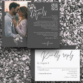エレガントモダン暗結婚灰色詳細QRコード エンクロージャーカード