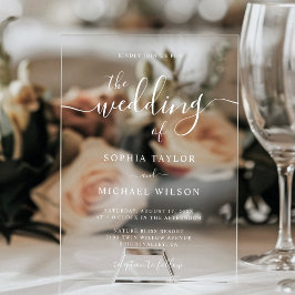 エレガントモダン書結婚白 アクリル招待状