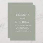 エレガントモダン書Sage Green結婚's 招待状 (正面/裏面)