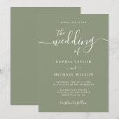エレガントモダン書Sage Green結婚's 招待状 (正面/裏面)