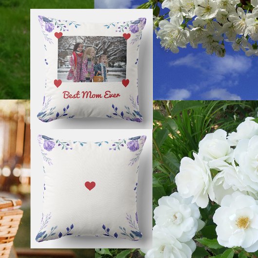 エレガントモダン最高のMom Everハート写真フローラ クッション