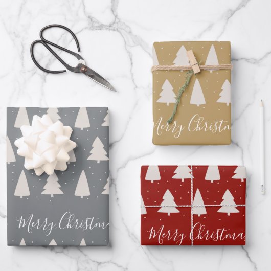 エレガントモダン木の金ゴールド赤 ラッピングペーパーシート (正面)