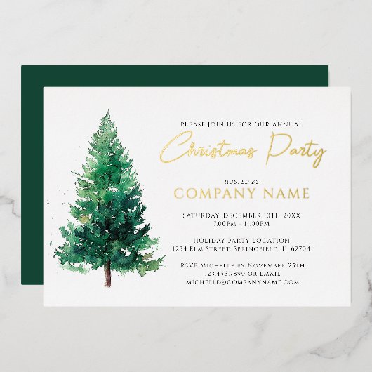 エレガントモダン木企業のパーティー 箔招待状 (正面/裏面)